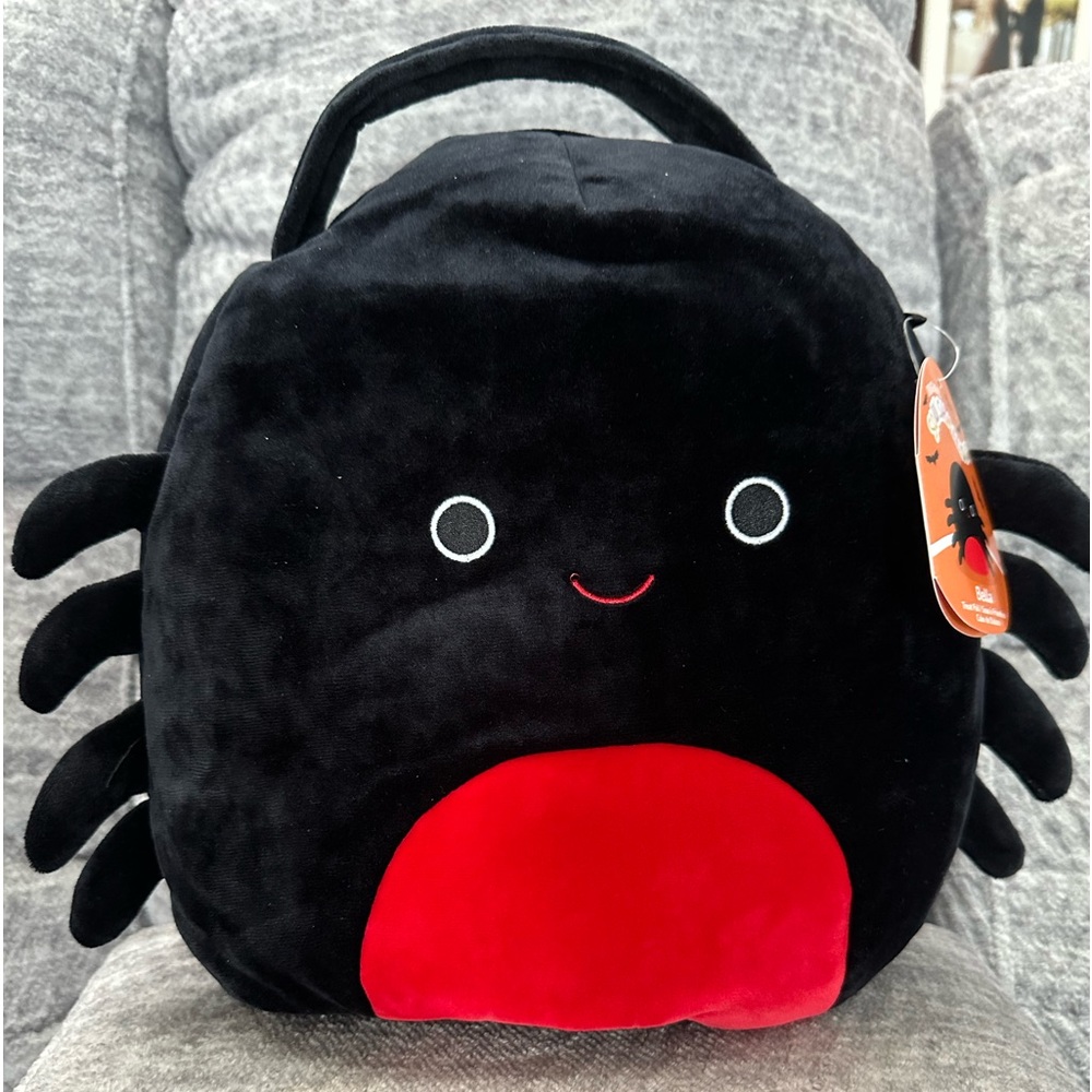 12” Bella Squishmallow Treat Pail Halloween Eight Legged Black Spider! NWT